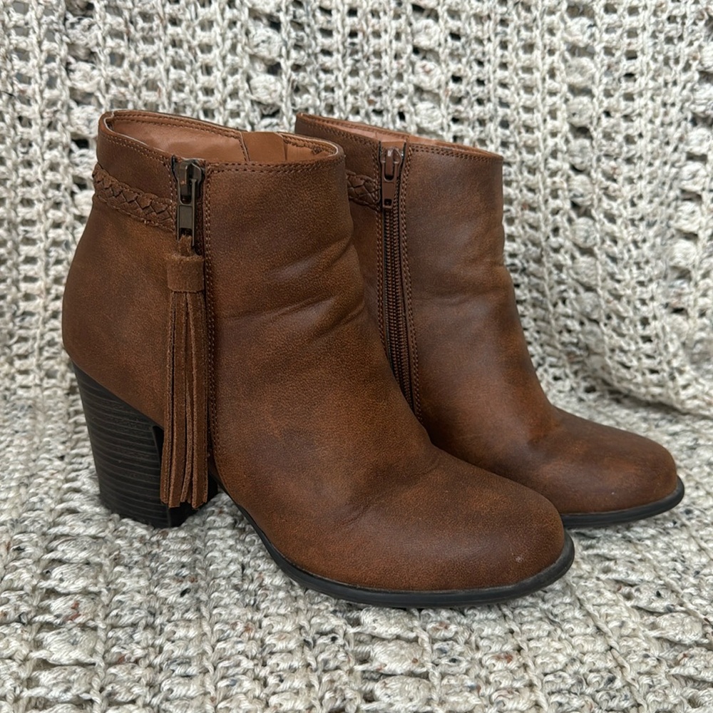 ESprit Brown Booties with Braid/Fringe Detail